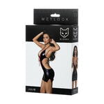 Платье Glossy JULIE из материала Wetlook с красной шнуровкой, черный, XL